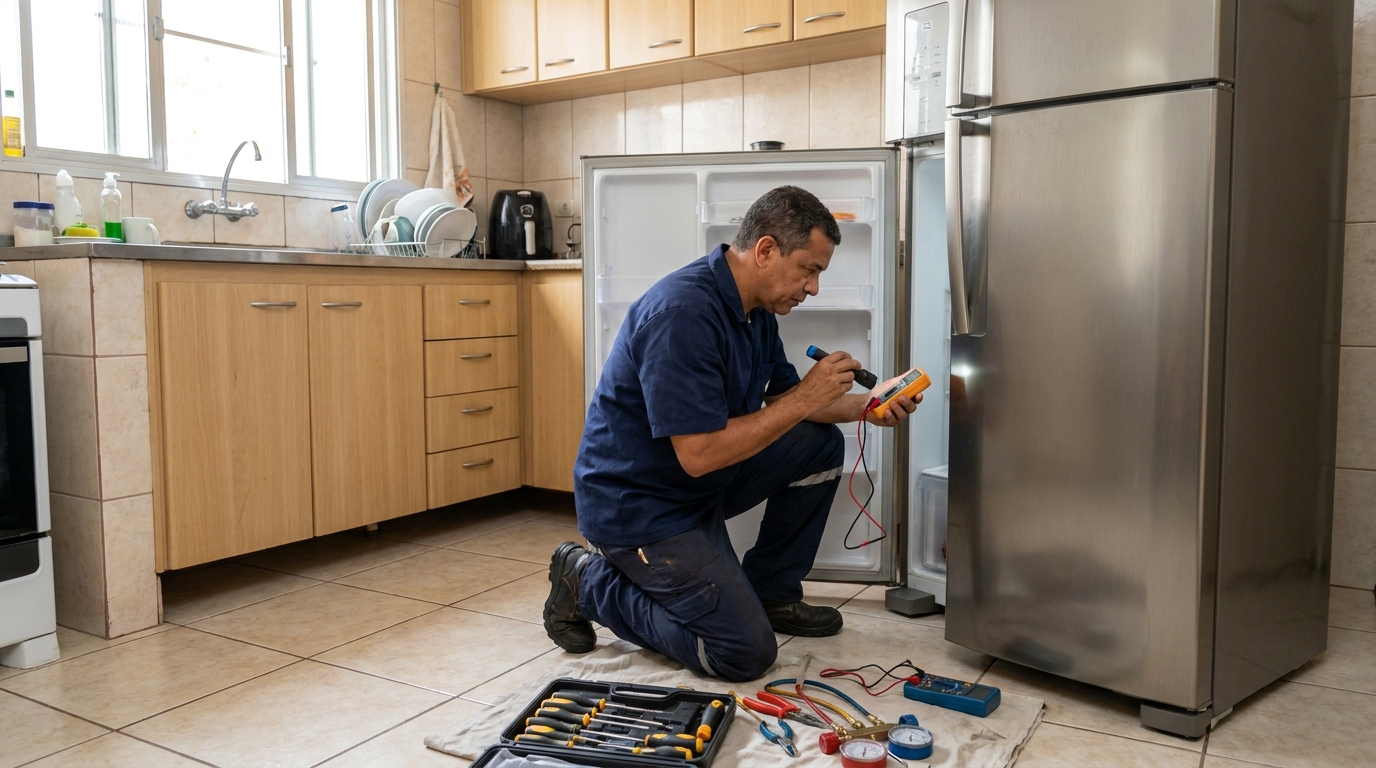 Recarga de gás refrigerante de geladeira em atendimento em Indaiatuba‑SP